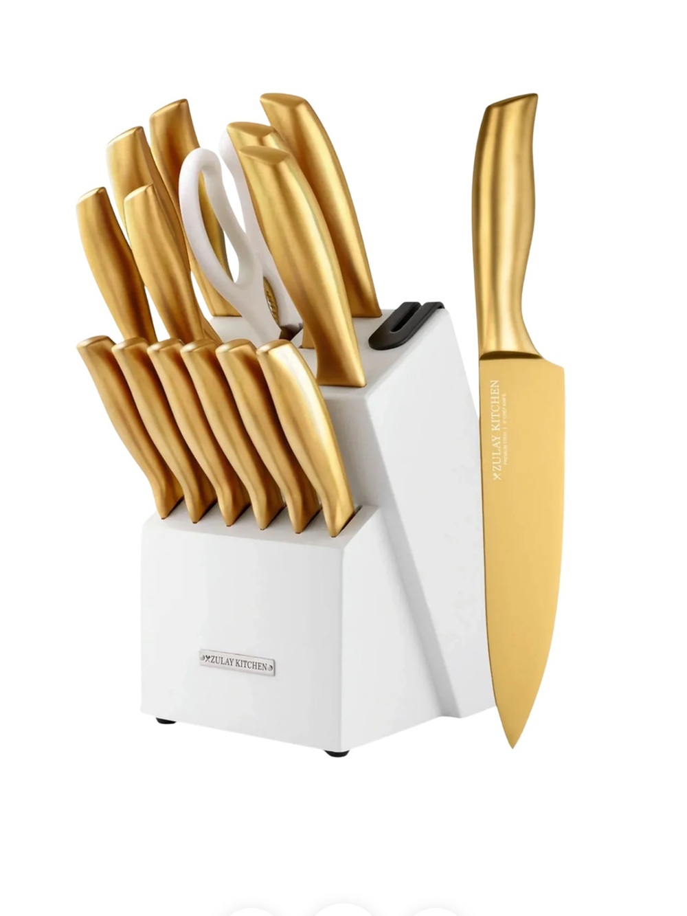 Gold 14-Piece Knife Set with White Block -